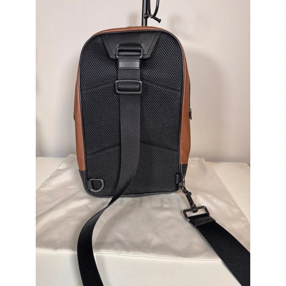 Coach Graham Pack Saddle Black Leather Sling Backpack C2931 Mens Crossbody Bag